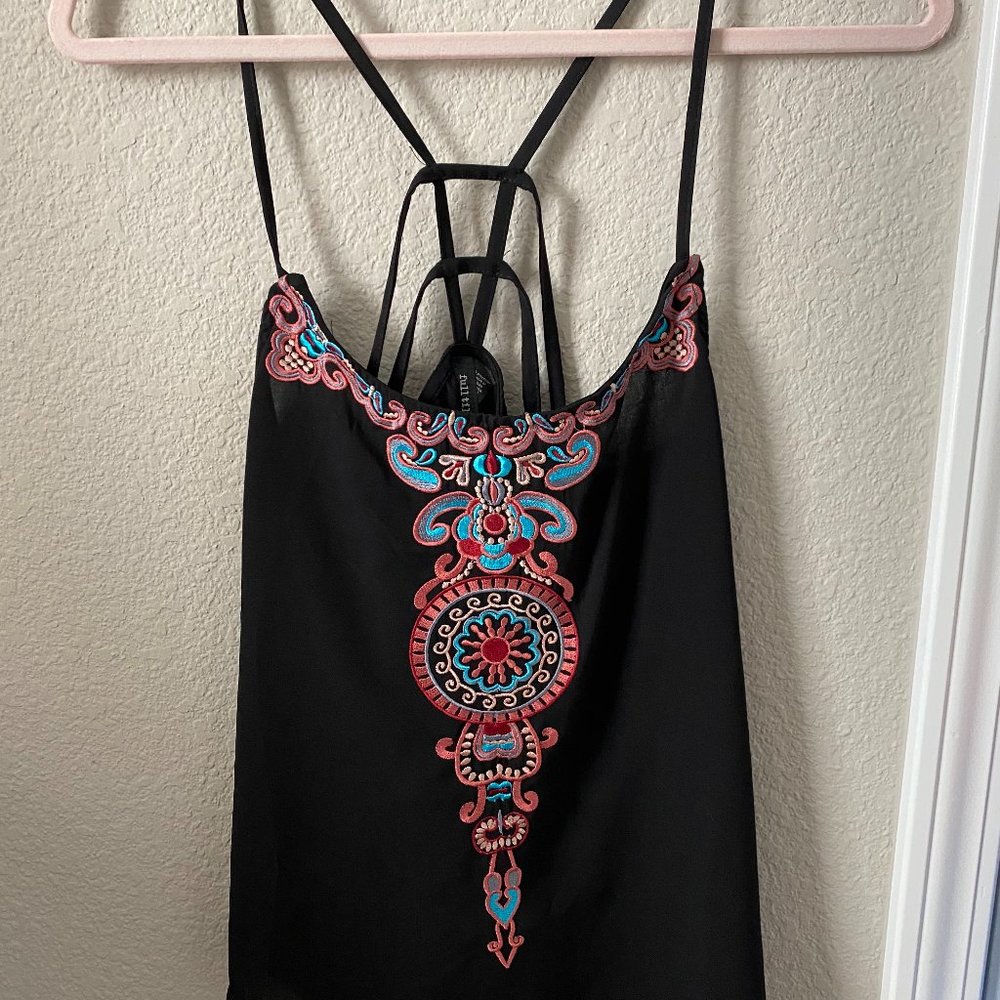 Black Multi Colored Embroidered Top with Fun Back
